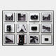 The Optivis Monochrome Architecture & Camera 3D Wall Art by Giant Sculptures features twelve alternating frames of black-and-white urban photos and vintage cameras, creating a timeless, artistic display perfect for any wall.
