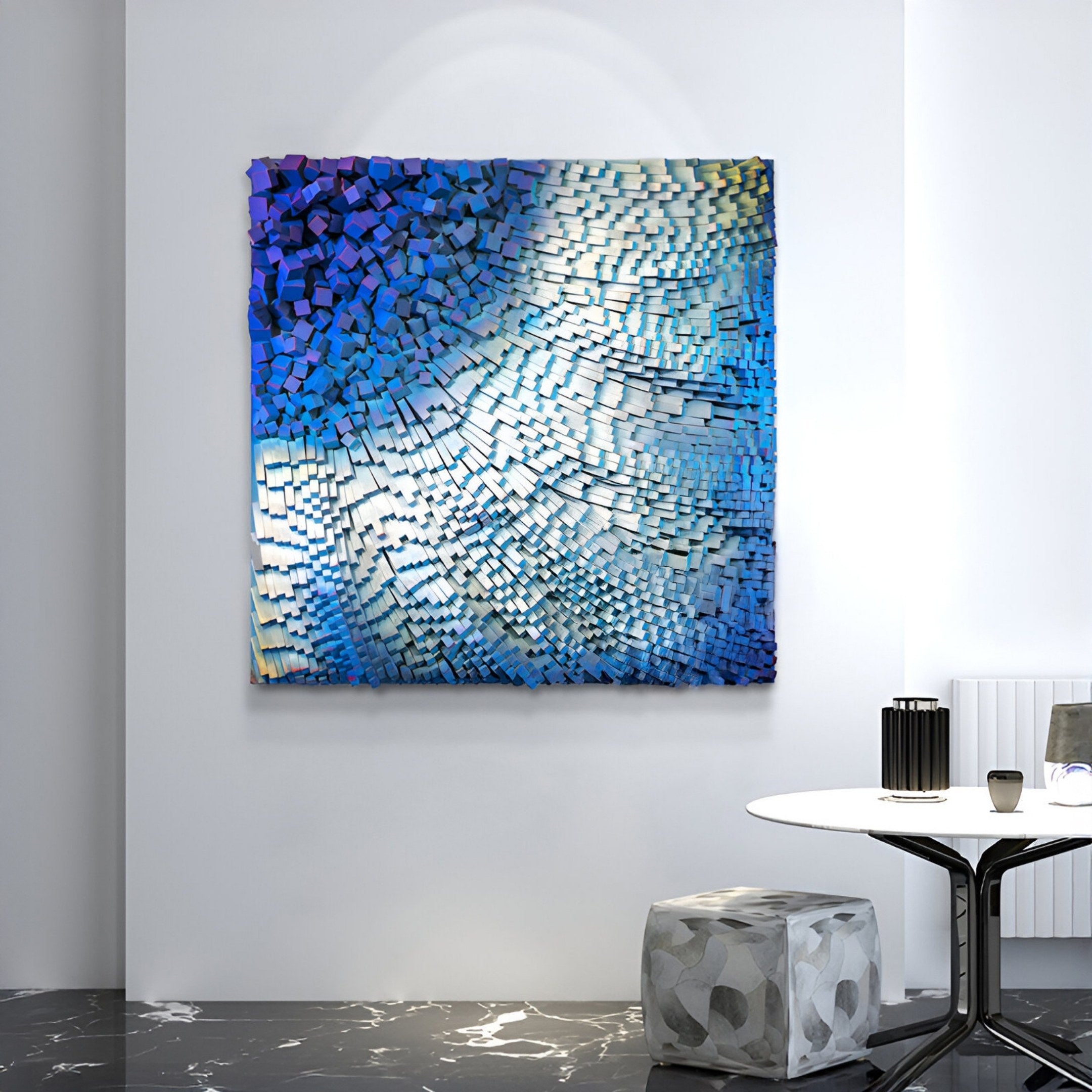 Stravura Deep Blue Cubic Flow 3D Wall Art