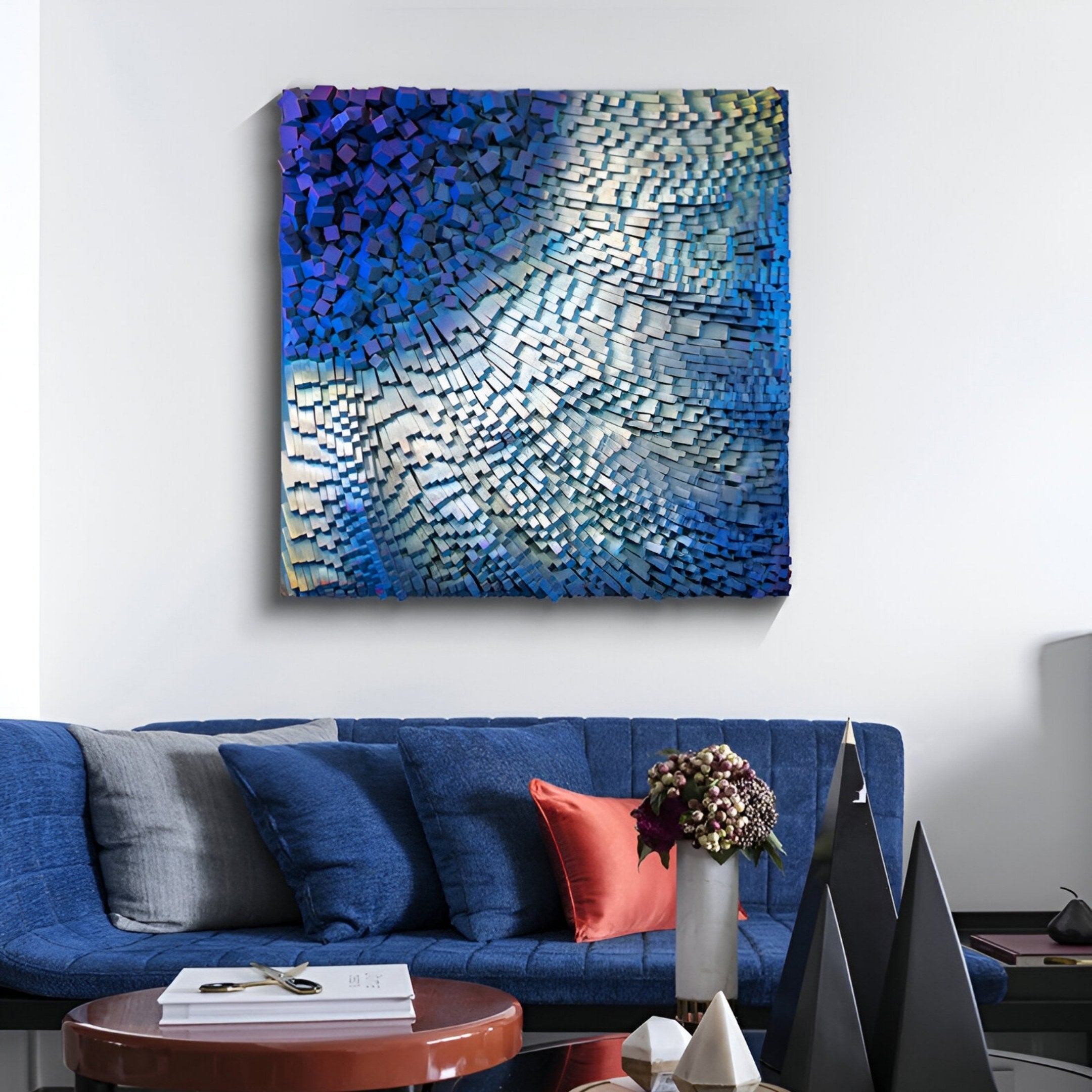 Stravura Deep Blue Cubic Flow 3D Wall Art