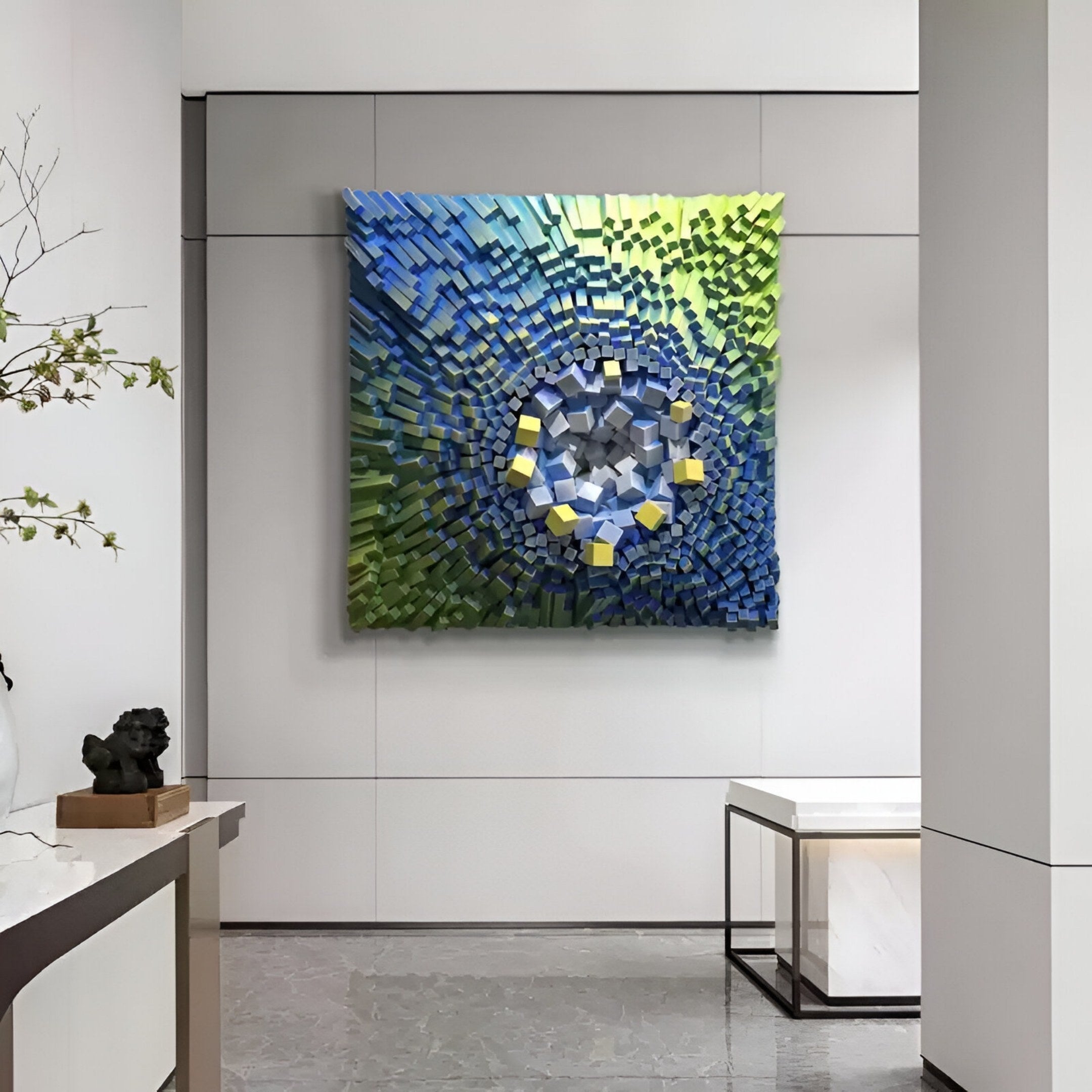 Stravura Yellow & Blue Orbital Centre 3D Wall Art