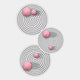 Giant Sculptures' Orbiora Pink Orb 3-Panel Concentric Sphere 3D Wall Art features three white panels with black concentric rings and glossy pink spheres, making a striking modern statement against a light background.
