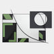 The Struktura Green & Black Geometric Curve 3D Wall Art by Giant Sculptures showcases black, white, and green shapes—rectangles, a large circle, and curved lines—in a modern, balanced design. Ideal contemporary wall decor.