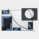 Struktura Blue & Black Geometric Curve 3D Wall Art by Giant Sculptures showcases black, white, and blue rectangles, a circle, and curved lines on a white background in a modern minimalist style inspired by architectural modernism.