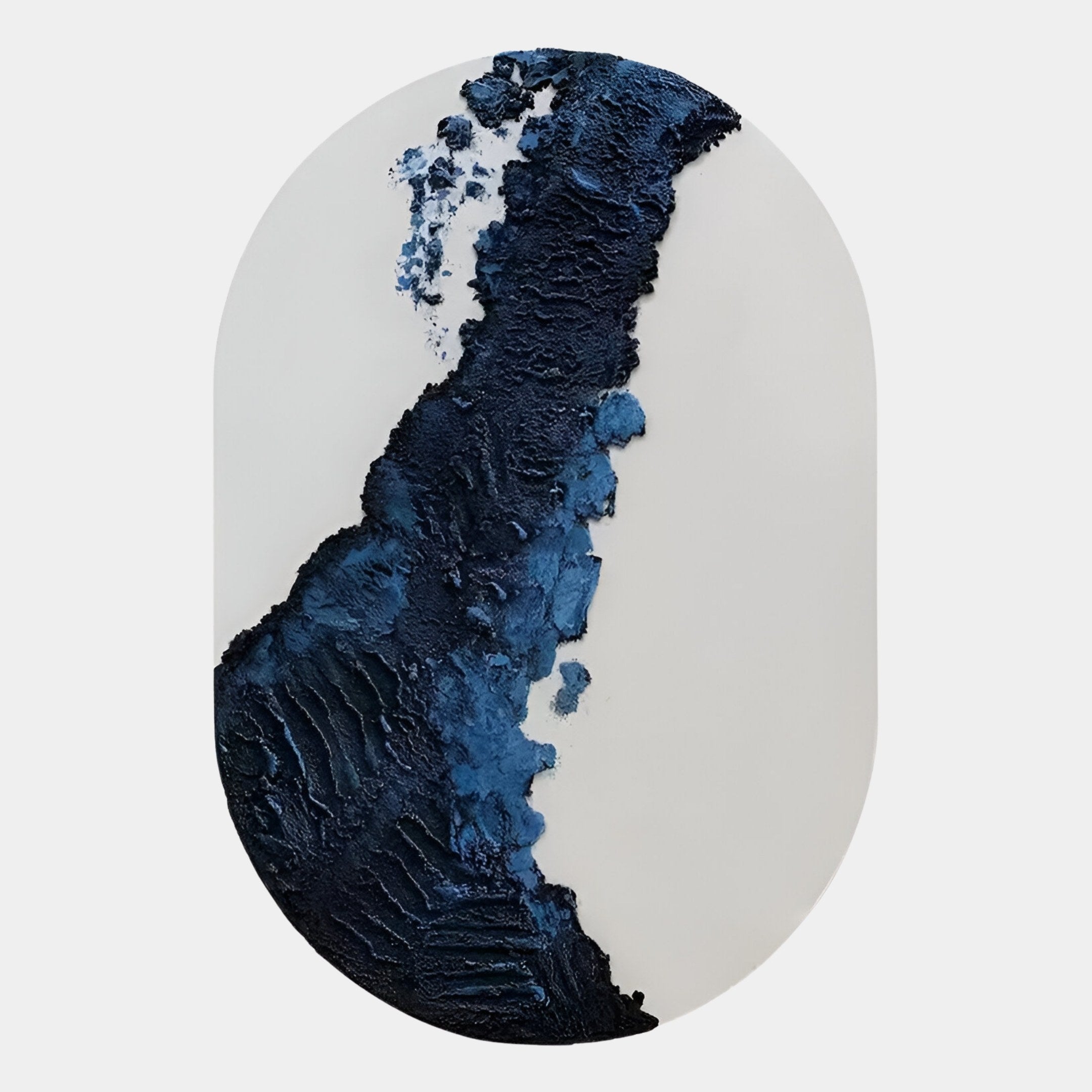 The Orrica Midnight Blue Textured Relief 3D Wall Art by Giant Sculptures features a diagonal, layered midnight blue design over a smooth off-white background, creating depth and bold contrast for standout visual appeal.