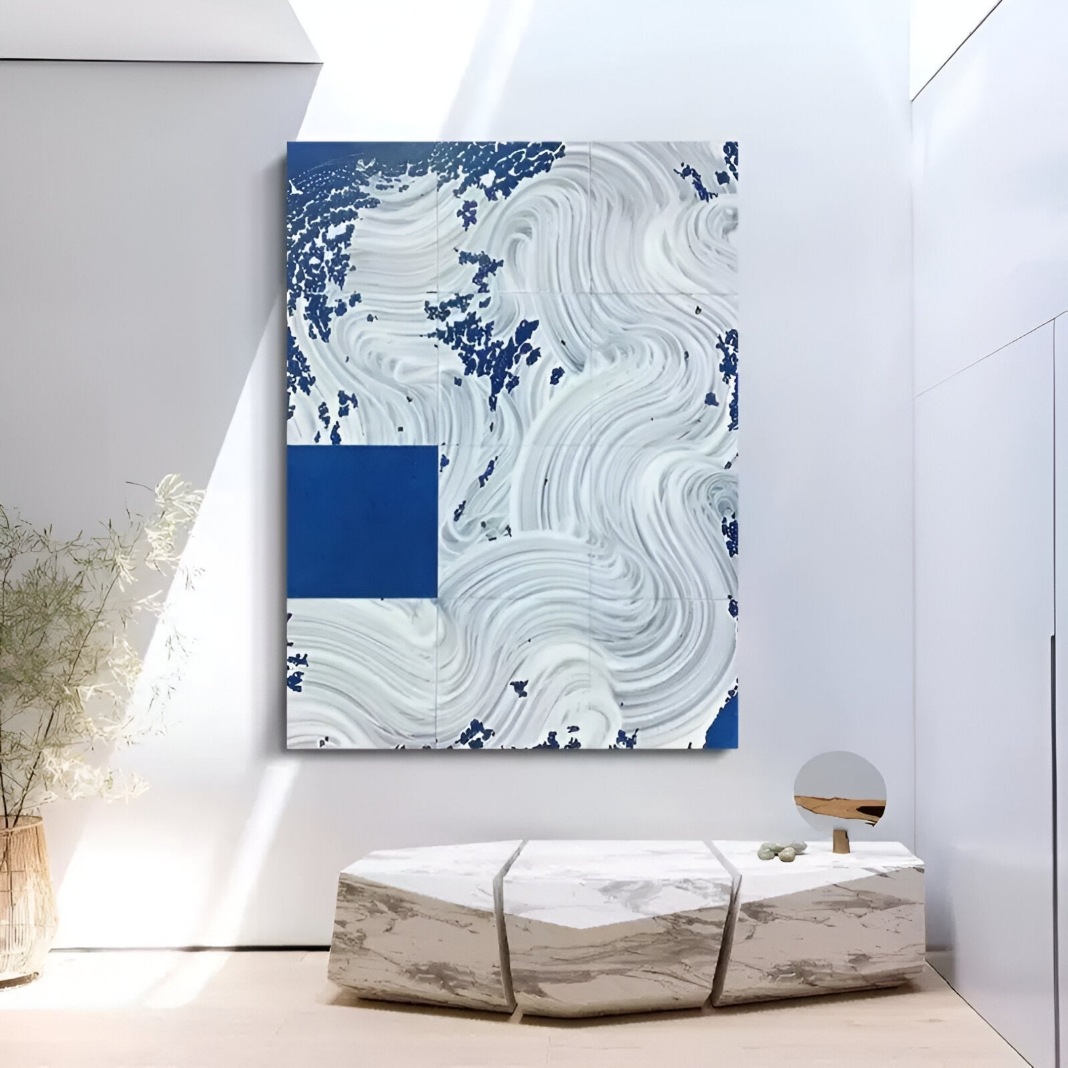 Averis Blue & White Textured Abstract 3D Wall Art