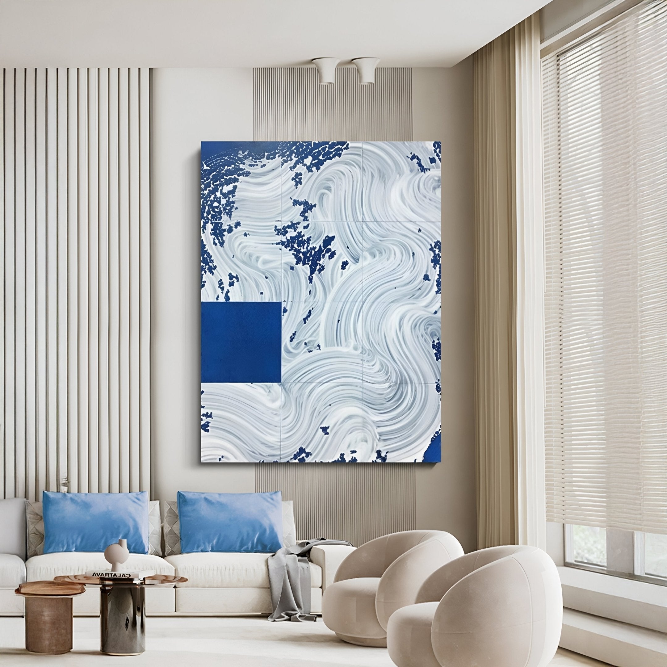 Averis Blue & White Textured Abstract 3D Wall Art