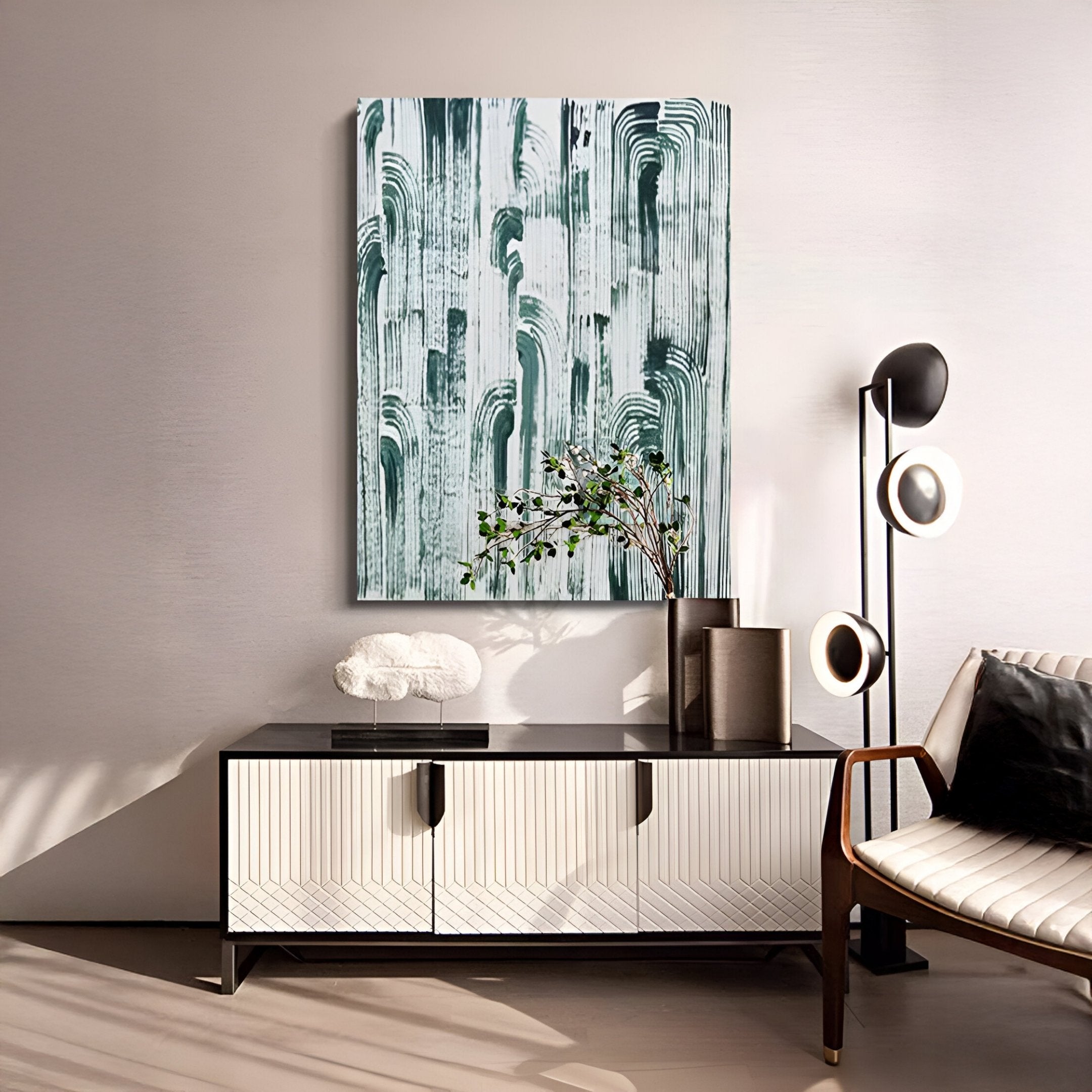 Averis Green & White Textured Abstract 3D Wall Art