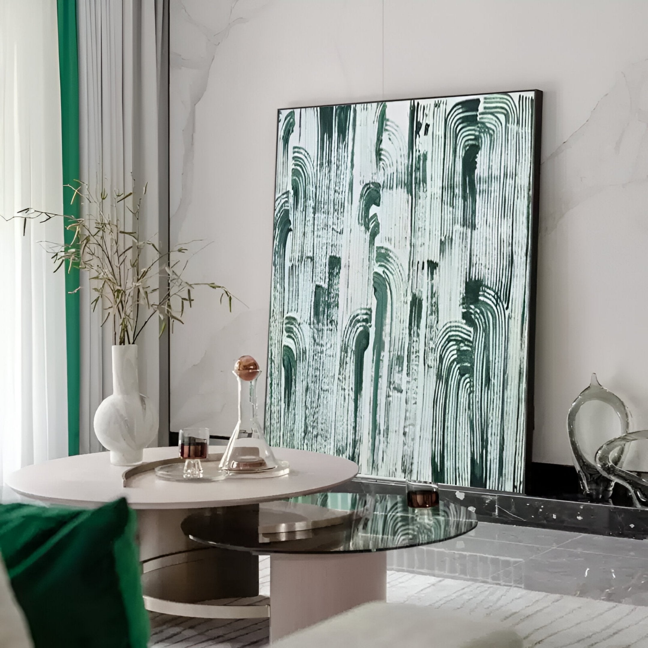 Averis Green & White Textured Abstract 3D Wall Art