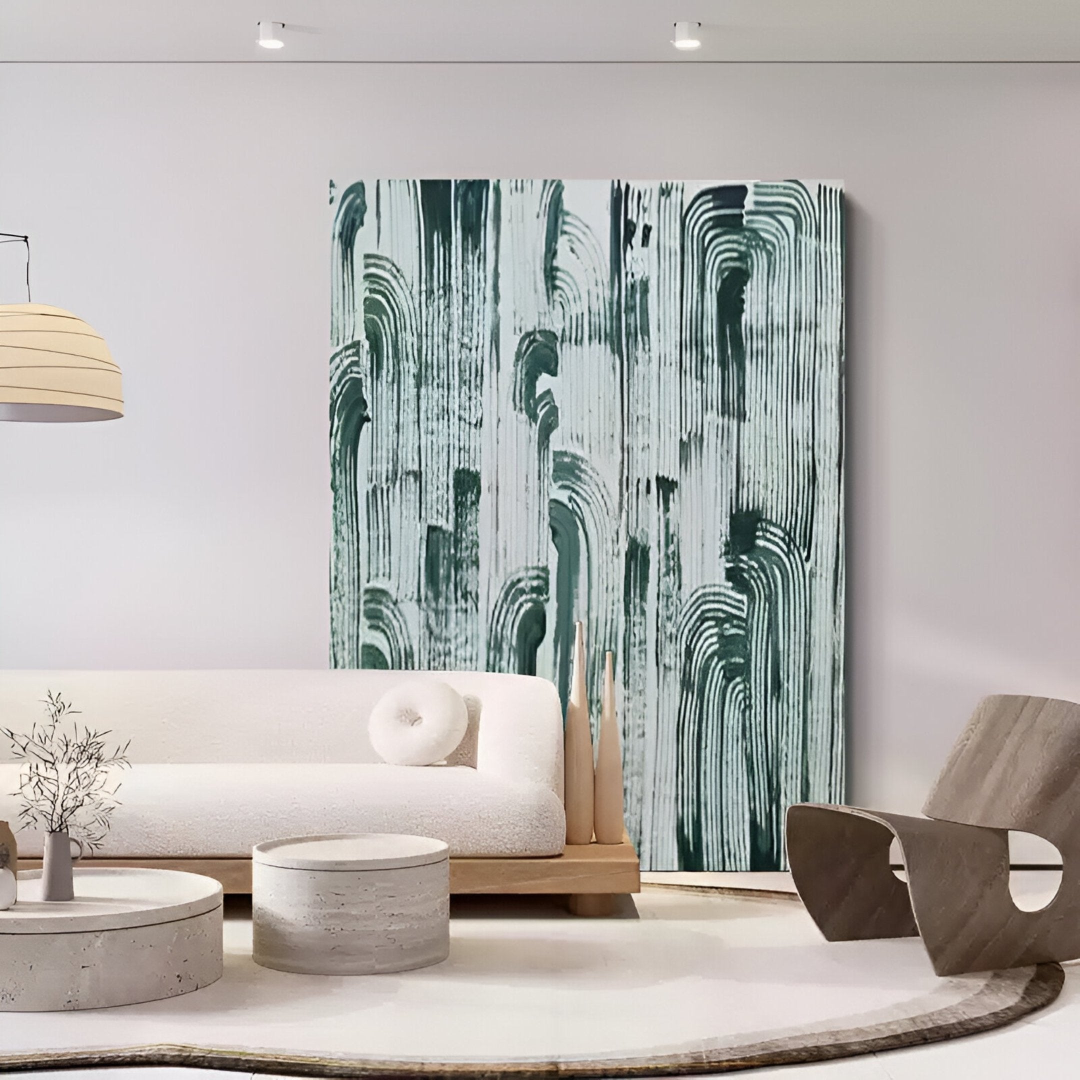 Averis Green & White Textured Abstract 3D Wall Art