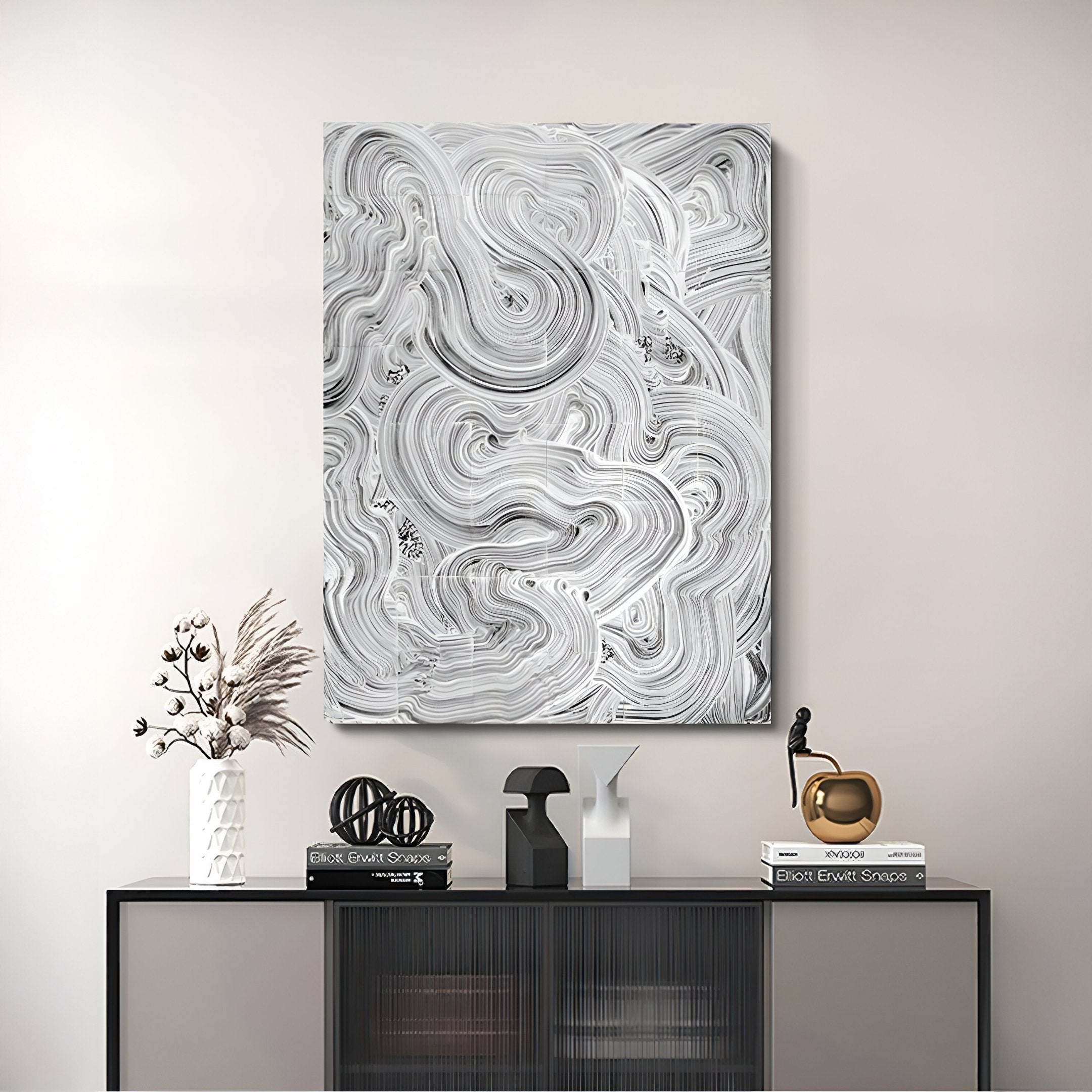 Averis Monochrome Swirl Relief Abstract 3D Wall Art