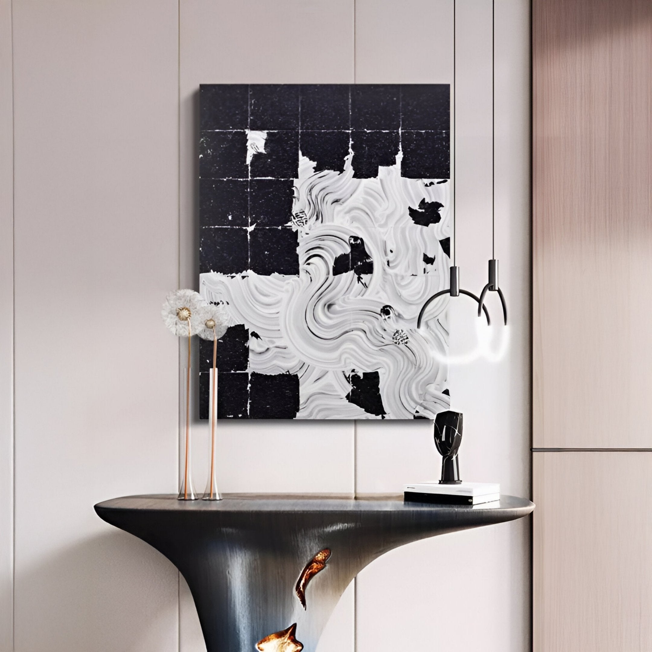 Averis Black & White Swirl Abstract 3D Wall Art