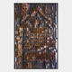 The Gradalis Copper Sculptural Metal 3D Wall Art by Giant Sculptures features overlapping bronze and black metallic pieces in a rectangular frame, creating a patterned, textured surface with reflective and shadowed effects.