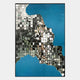 The Miravine Blue Hand-Painted Acrylic Mirror 3D Wall Art by Giant Sculptures features small square mirrors reflecting a photo-taker, while abstract blue textures frame the sides—an eye-catching piece of contemporary wall decor.