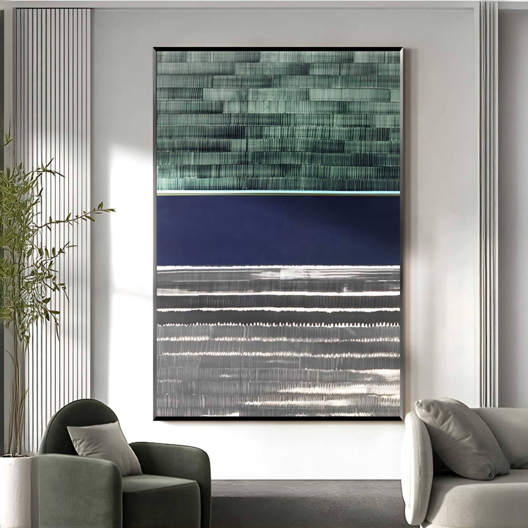 Chromastrata Verdant & Navy Layered 3D Wall Art