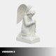 Praying Angel Marble Outdoor Sculpture by Giant Sculptures, showing a kneeling winged angel with clasped hands and bowed head in white marble on a square base, against a light grey background.