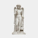 Famous Cupid Art Angel Marble Outdoor Sculpture in white marble depicting a winged Cupid with floral wreath, holding an arrow, standing beside a quiver, on a plain light background.