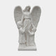 Angel Pair Angel Marble Outdoor Sculpture by Giant Sculptures, 180cm white marble angel with large feathered wings holding hands with two children, on a rectangular base against a plain light background.