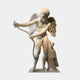 Eros God Of Love Angel Marble Outdoor Sculpture in white marble depicting a winged Cupid drawing a bow, with detailed feathered wings, on a plain light background.