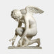 The Giant Sculptures "Playing With Butterfly Cupid Angel" Marble Outdoor Sculpture (80cm) features a kneeling, curly-haired Cupid with wings, bending forward to draw a bow—perfect as an elegant garden statue.