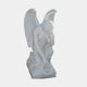 Angel With Wings Marble Outdoor Sculpture by Giant Sculptures, 120cm tall, depicting a kneeling winged female angel in a contemplative pose with one hand to her face, holding a wreath, carved in white marble on a rectangular base against a light grey background.