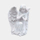 Kneeling Angel Marble Outdoor Sculpture 80cm by Giant Sculptures, white marble figure with arms crossed, head bowed, detailed feathered wings, on plain light background.