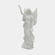 Standing Female Angel Marble Outdoor Sculpture – 180cm by Giant Sculptures, carved in white marble with raised right arm, flowing robes, and detailed wings, on a plain white background.
