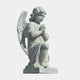 Kneeling Angel Marble Outdoor Sculpture by Giant Sculptures, 80cm white marble cherub with detailed wings and flowing robes in a praying pose, shown against a plain light background.
