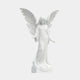 Large Guardian Angel Marble Outdoor Sculpture by Giant Sculptures, 180cm white marble figure with outstretched wings and flowing robes in a protective stance, on a plain light background.