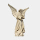 Large Angel Marble Outdoor Sculpture by Giant Sculptures, 180cm white marble winged figure in flowing robes with arms crossed, shown on a light grey background.
