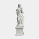 Four Season Angel Marble Outdoor Sculpture in white natural marble depicting a classical draped female figure holding an urn beside a fluted column, standing on a pedestal base against a plain light background.
