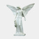 Classic Praying Angel Marble Outdoor Sculpture by Giant Sculptures, 180cm white marble angel with spread wings, flowing robes, and a floral wreath, on a square base against a plain light background.
