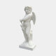 Cherub V3 Angel Marble Outdoor Sculpture in white natural marble, depicting a winged cherub holding an arrow in a gentle pose on a square base, against a plain light background.