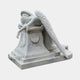 Angel Headstone Angel Marble Outdoor Sculpture by Giant Sculptures, 120cm white marble angel draped over a carved pedestal with wreath detail, on a plain light background.