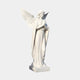 Praying Lady Marble Angel Sculpture in white natural marble, depicting a serene winged angel in flowing robes with hands clasped in prayer, on a square base, against a plain light background.