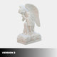 The Giant Sculptures Kneeling Woman Praying Angel Marble Outdoor Sculpture (120cm) features a detailed angel with wings and flowing robes, kneeling on a cloud in prayer. "VERSION 2" appears at the bottom left.