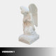 The Kneeling Woman Praying Angel Marble Outdoor Sculpture by Giant Sculptures features a white marble angel with folded hands, closed eyes, and detailed wings on a cloud-like base. Product height: 120cm. Background is plain white. Text: VERSION 1.