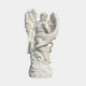 The Life-Size Angel Marble Outdoor Sculpture - 160cm by Giant Sculptures features a serene angel with large wings, seated on a rocky, flower-adorned base in white marble—perfect as an elegant outdoor centerpiece.
