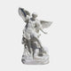 St Michael Angel Marble Outdoor Sculpture by Giant Sculptures, 180cm white marble archangel with spread wings and sword standing over a defeated figure, shown against a plain light background.