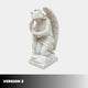 Kneeling Winged Angel Marble Outdoor Sculpture by Giant Sculptures in white marble, holding a torch-like staff with detailed wings and flowing robes on a square base, against a light grey background.