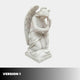 Kneeling Winged Angel Marble Outdoor Sculpture in natural white marble with detailed wings and flowing robes on a square base, shown against a light grey background — Version 1.