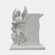 Monument Tombstone Angel Marble Outdoor Sculpture – 120cm by Giant Sculptures, featuring a carved white marble angel with outstretched wings holding flowers beside a curved headstone, on a flat base against a plain light background.