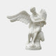 The Man Angel Marble Outdoor Sculpture (150cm) by Giant Sculptures features a seated, bearded man with large detailed wings, partially draped in cloth and holding a tablet or scroll, set against a plain background.