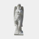 Angel Holding Flowers Marble Outdoor Sculpture – 160cm by Giant Sculptures, a white marble winged angel in flowing drapery holding a bouquet of roses, standing on a rectangular base against a plain light background.
