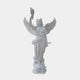 Goddess Liberty Angel Marble Outdoor Sculpture in white marble, depicting a winged female figure in flowing robes holding a raised torch, standing on an octagonal base against a plain light background.