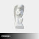 Kneeling Praying Angel Marble Outdoor Sculpture in white marble, shown in a reverent prayer pose with feathered wings and flowing robes on a rectangular base, version 2 angle on a light grey background.