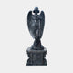 Black Angel Marble Outdoor Sculpture – 160cm by Giant Sculptures, depicting a winged angel in flowing robes with crossed arms on an ornate scrollwork pedestal, polished black marble with natural veining, shown against a plain light grey background.