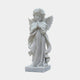 Little Girl Angel Marble Outdoor Sculpture – 80cm by Giant Sculptures, a white marble praying angel child with curly hair, feathered wings, and flowing robes on a rectangular base, shown against a plain light background.