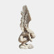 Weeping Angel Marble Outdoor Sculpture by Giant Sculptures, depicting a crouching winged figure on a rock base with head bowed and large feathered wings raised, in white marble, 150cm, on a plain light background.