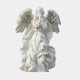 Young Angel Marble Outdoor Sculpture by Giant Sculptures, 160cm white marble figure with hands in prayer, feathered wings, and flowing robes against a plain light background.