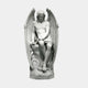 Fallen Angel Lucifer Angel Marble Outdoor Sculpture by Giant Sculptures, depicting a seated winged figure with bat-like wings and serpent at the base, carved in white marble, 150cm, on a plain grey background.